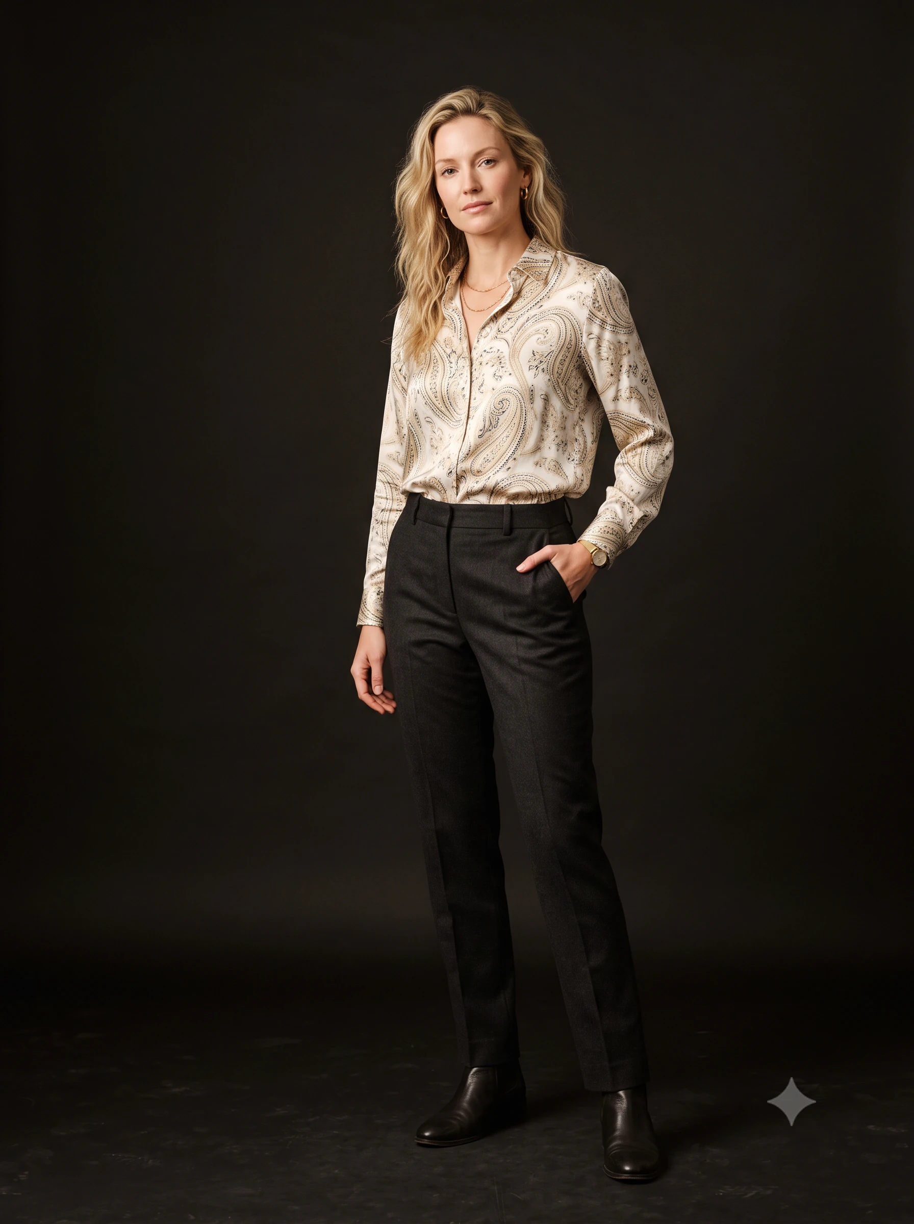 Ivory Paisley — our cloth, shown worn
