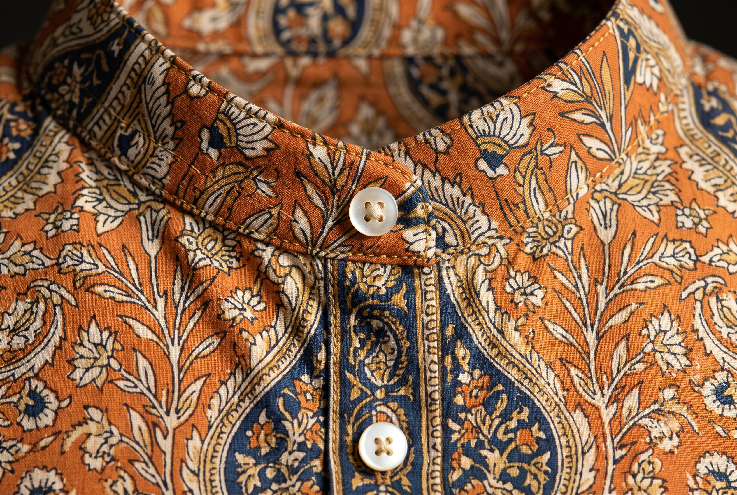 Close detail of our printed cloth, sewn and finished