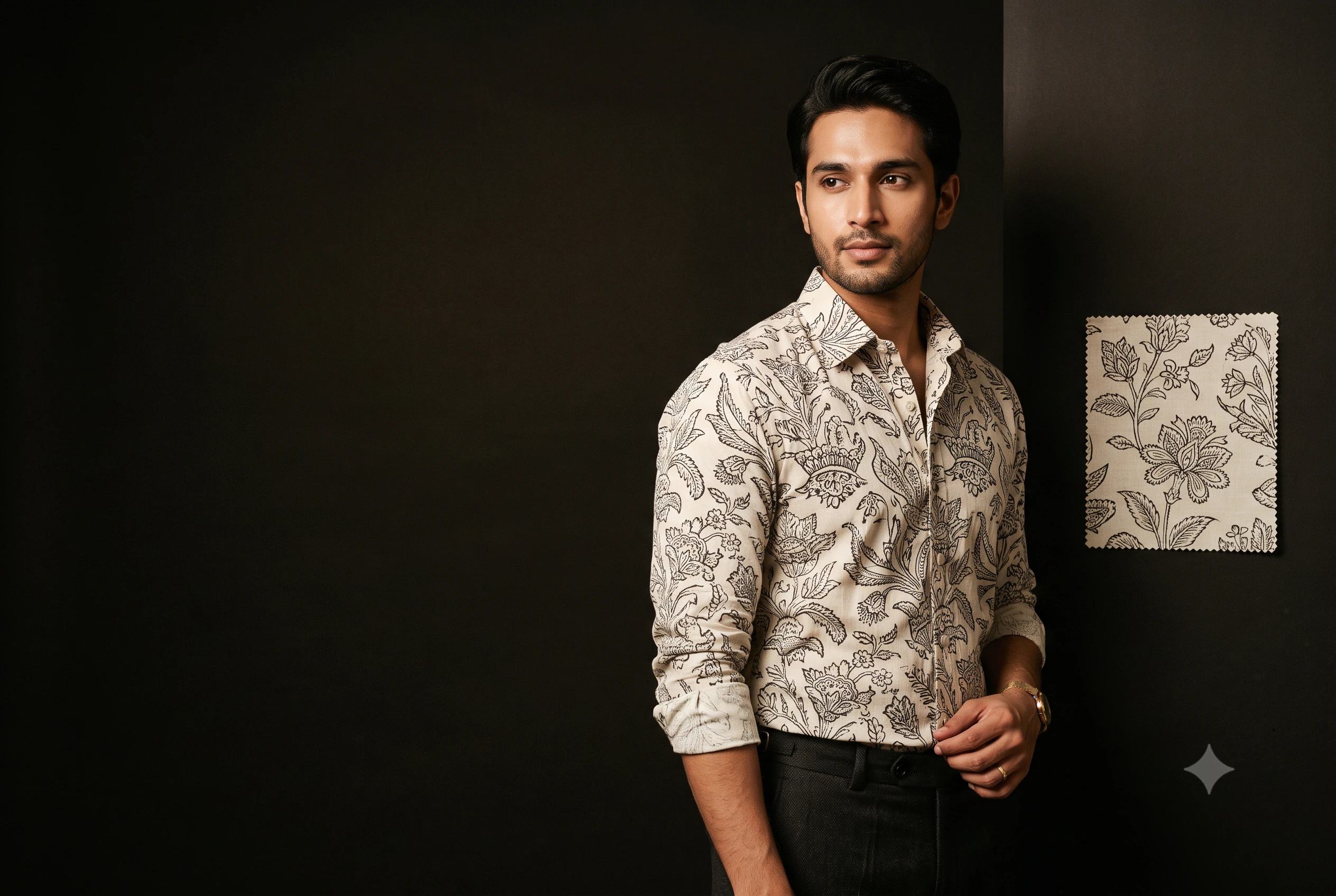 Our printed cloth, shown worn on the body